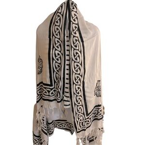 One World Lucky Sarong -44x64 white black shamrock , rayon.  NWT